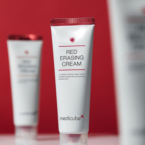 medicube Red Erasing Cream 50ml in white tube with red cap for reducing hyperpigmentation and soothing skin