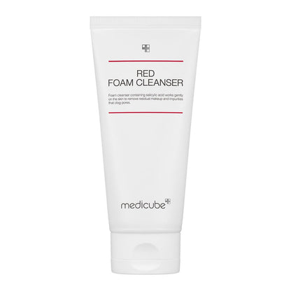 medicube Red Foam Cleanser 120ml in white tube designed for effective cleansing with gentle salicylic acid formula