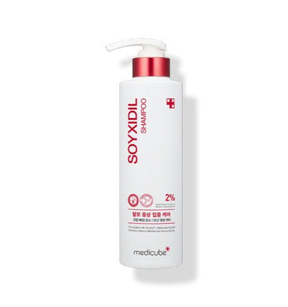medicube Soyxidil Shampoo 490ml white bottle with red pump designed for hair loss prevention care
