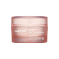 medicube Triple Collagen Cream 50ml in frosted pink jar for improved skin elasticity and nourishment