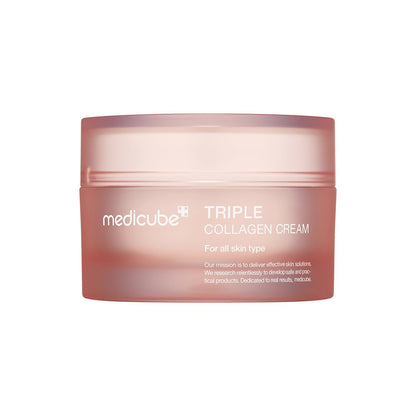 medicube Triple Collagen Cream 50ml in frosted pink jar for improved skin elasticity and nourishment