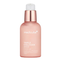 medicube Triple Collagen Serum 4.0 55ml in pink frosted bottle with rose gold pump for enhanced suppleness care