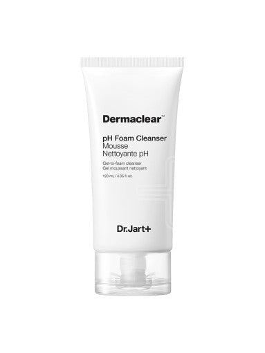 Dr.Jart+ Dermaclear pH Foam Cleanser 120ml in white tube designed for thorough cleansing with gentle pH-balanced formula