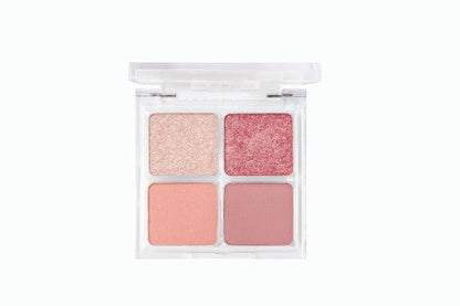 Compact eyeshadow palette with four pink and mauve shades in matte and shimmer finishes
