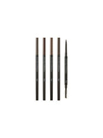 Set of slim brown brow pencils with precision tip and spoolie brush for detailed and natural eyebrow definition