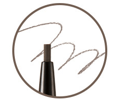 Close-up of slim brow pencil tip with soft brown strokes demonstrating precise application
