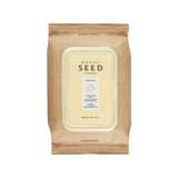 Soft pack of mango seed cleansing wipes with beige and cream label emphasizing moisturizing effect