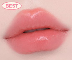 Close-up of glossy lips wearing a smooth semi-gloss lipstick shade from the MOLANG Edition collection