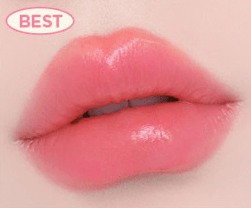 Close-up of lips wearing semi-gloss sheer pink lipstick with smooth, radiant finish