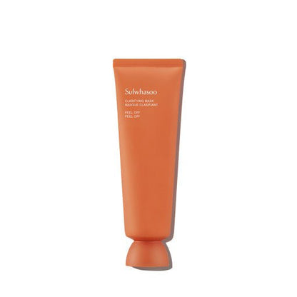 Orange tube of Sulwhasoo peel-off clarifying mask with matte finish on plain white background