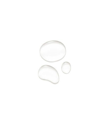 Three clear serum droplets on white background illustrating lightweight texture and hydration boost for skin vitality.
