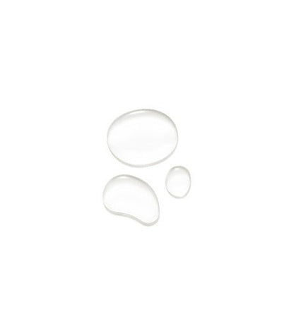 Three clear serum droplets on white background illustrating lightweight texture and hydration boost for skin vitality.