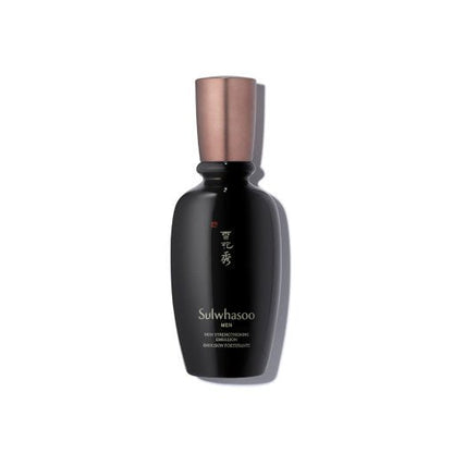 Sleek black and bronze bottle of moisturizing emulsion designed to enhance skin strength and hydration for men