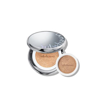 Open compact with cushion foundation and refill featuring natural finish in neutral beige shade