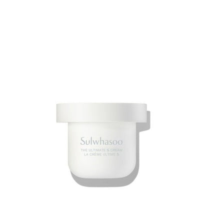 Minimalist white refill container of premium cream emphasizing elasticity boost benefits on white background