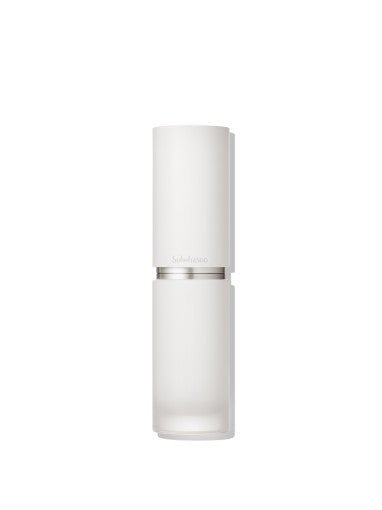 Minimalist frosted glass bottle with matte white cap showcasing a multi-function serum for skincare benefits