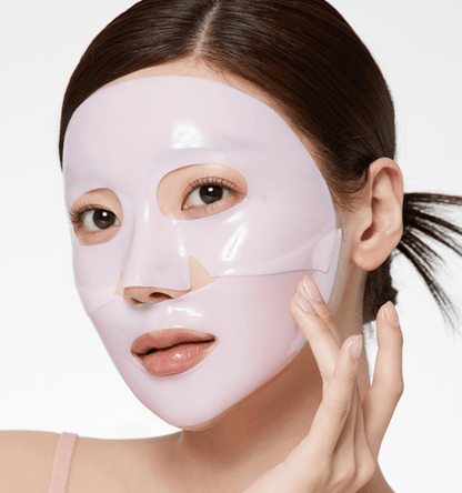 medicube PDRN Pink Collagen Gel Mask 28g X 4ea worn by model, featuring smooth moisturizing hydration boost effect