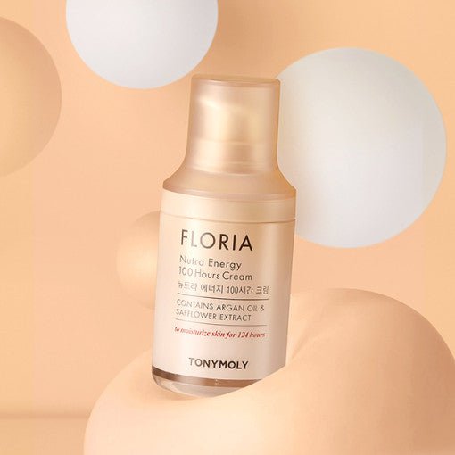 Pearl-toned pump bottle of moisturizing cream with argan and safflower extract for intense hydration benefits