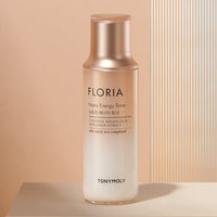 Frosted bottle of nutra energy toner with gold cap highlighting deep hydration and natural oil extracts benefits