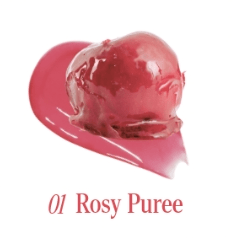 Glossy rosy pink balm texture swatched to show rich pigment and smooth moisturizing finish