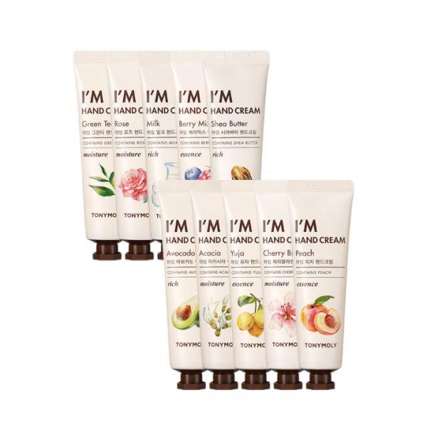 Set of eight TONYMOLY I'm hand creams in various fruit and botanical scents with hydration and moisture benefits