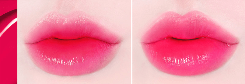 Close-up of lips wearing vibrant pink long-lasting lip color with a smooth, glossy finish highlighting intense pigmentation