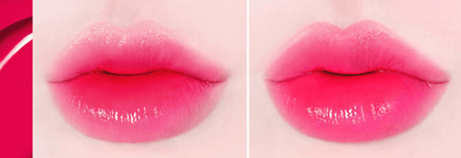 Close-up of lips wearing vibrant pink long-lasting lip color with a smooth, glossy finish highlighting intense pigmentation