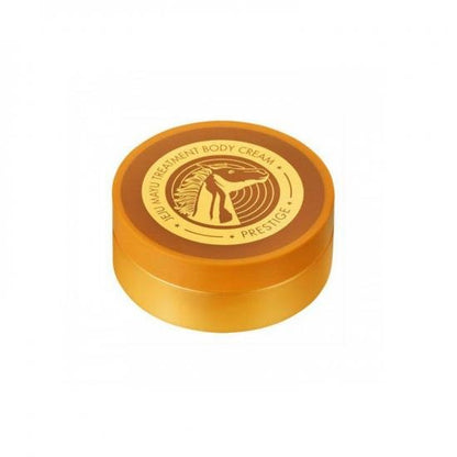 Golden round jar of Jeju Mayu treatment body cream highlighting moisture shield care benefits