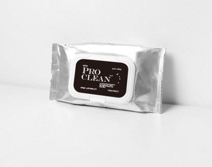 Silver package of Pro Clean soft cleansing tissues with black and white label on plain white surface