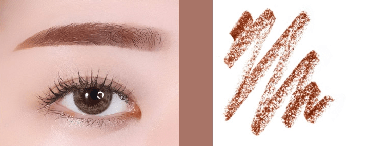 Close-up of a natural-looking brown eyebrow and matching soft pencil strokes demonstrating shading effect.