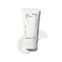 White tube of mild peeling gel with smooth translucent gel smear on a clean white surface background