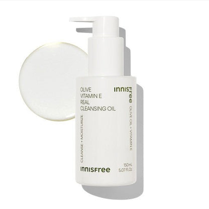 White pump bottle of moisturizing cleansing oil with olive and vitamin E on a bright white background