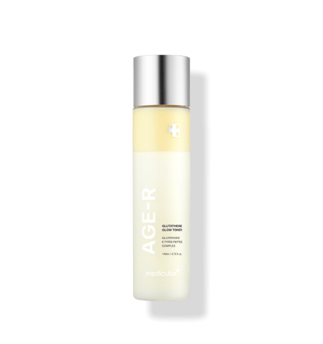medicube AGE-R Glutathione Glow Toner 140ml in frosted bottle with silver cap for brightening effect