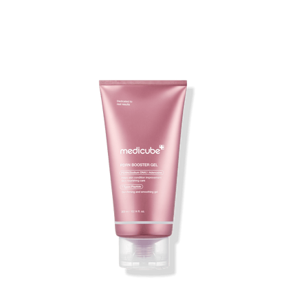 medicube AGE-R PDRN Booster Gel 300ml in soft pink tube with calming effect on clean white background