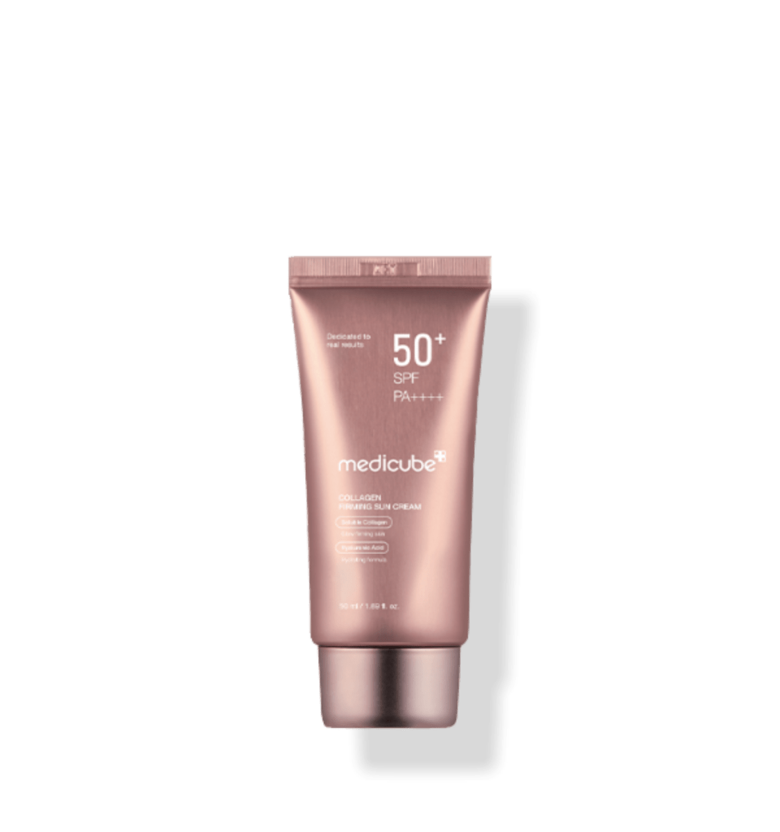 medicube Collagen Firming Sun Cream 50ml in rose gold tube with SPF 50+ PA++++ for high protection benefits