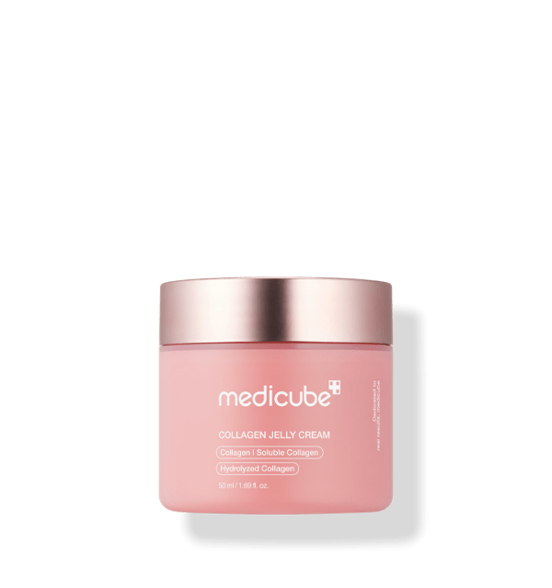medicube Collagen Jelly Cream 50ml in pink jar with rose gold lid for anti-aging collagen skincare benefits