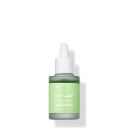medicube Exosome Cica Ampoule 30ml in frosted bottle with green label for rapid relief and soothing skin care benefits