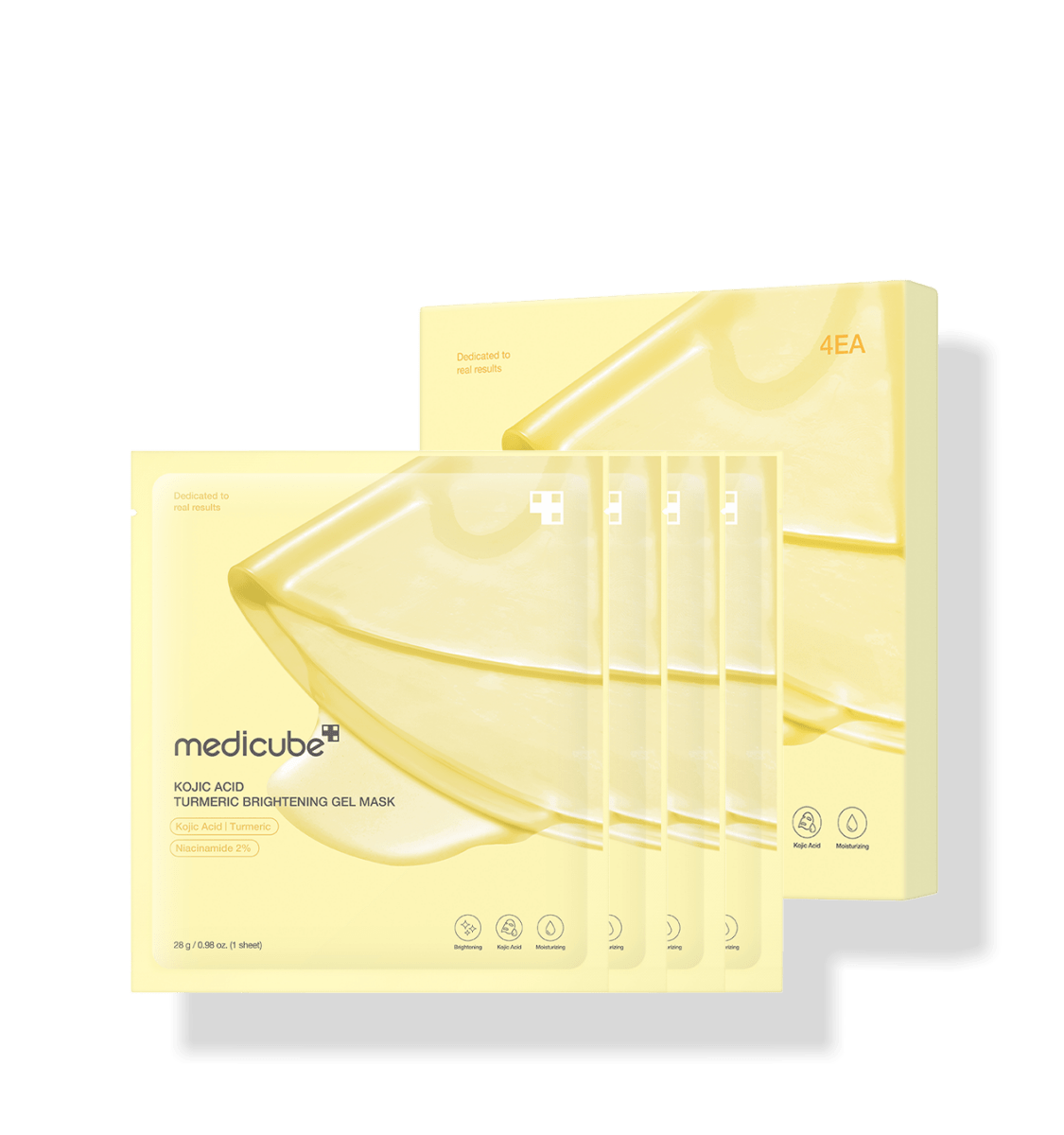 medicube Kojic Acid Turmeric Brightening Gel Mask 28g*4ea in yellow packaging with brightening and moisturizing benefits