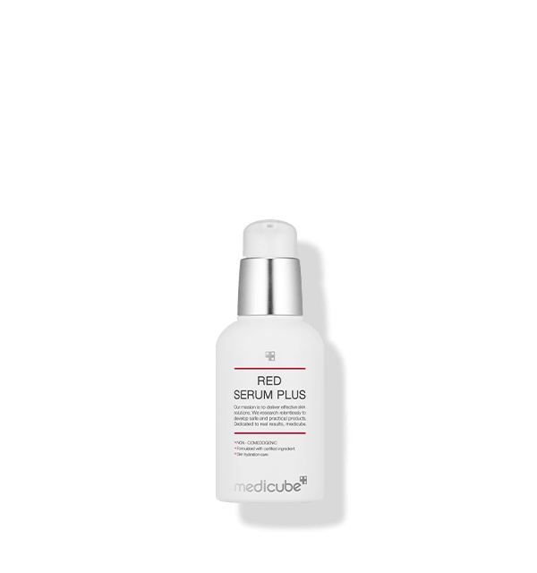 medicube Medicube Red Serum Plus 2.0 55ml white bottle with pump, designed for hypoallergenic skincare care