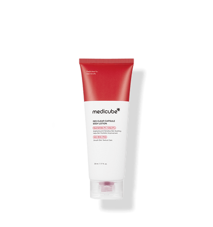 medicube Red Clear Capsule Body Lotion 230ml in red and white tube with smooth texture skin care benefits