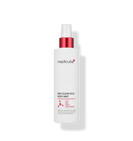 medicube Red Clear Cica Body Mist 200ml in white bottle with red spray cap for clear skin care benefits