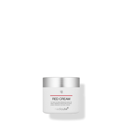 medicube Red Cream 2.0 50ml in white jar with silver lid highlighting moisturizing skincare formula