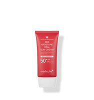medicube Red Moisture Real Sun Cream 50ml in red tube with white cap offering high SPF 50+ PA++++ daily protection