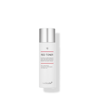 medicube Red Toner 2.0 100ml in white bottle with silver cap for gentle acne treatment and soothing skin care benefits