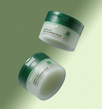 medicube Super Cica Deep Cleansing Balm 100ml in green-topped jar for thorough cleansing and soothing skin care