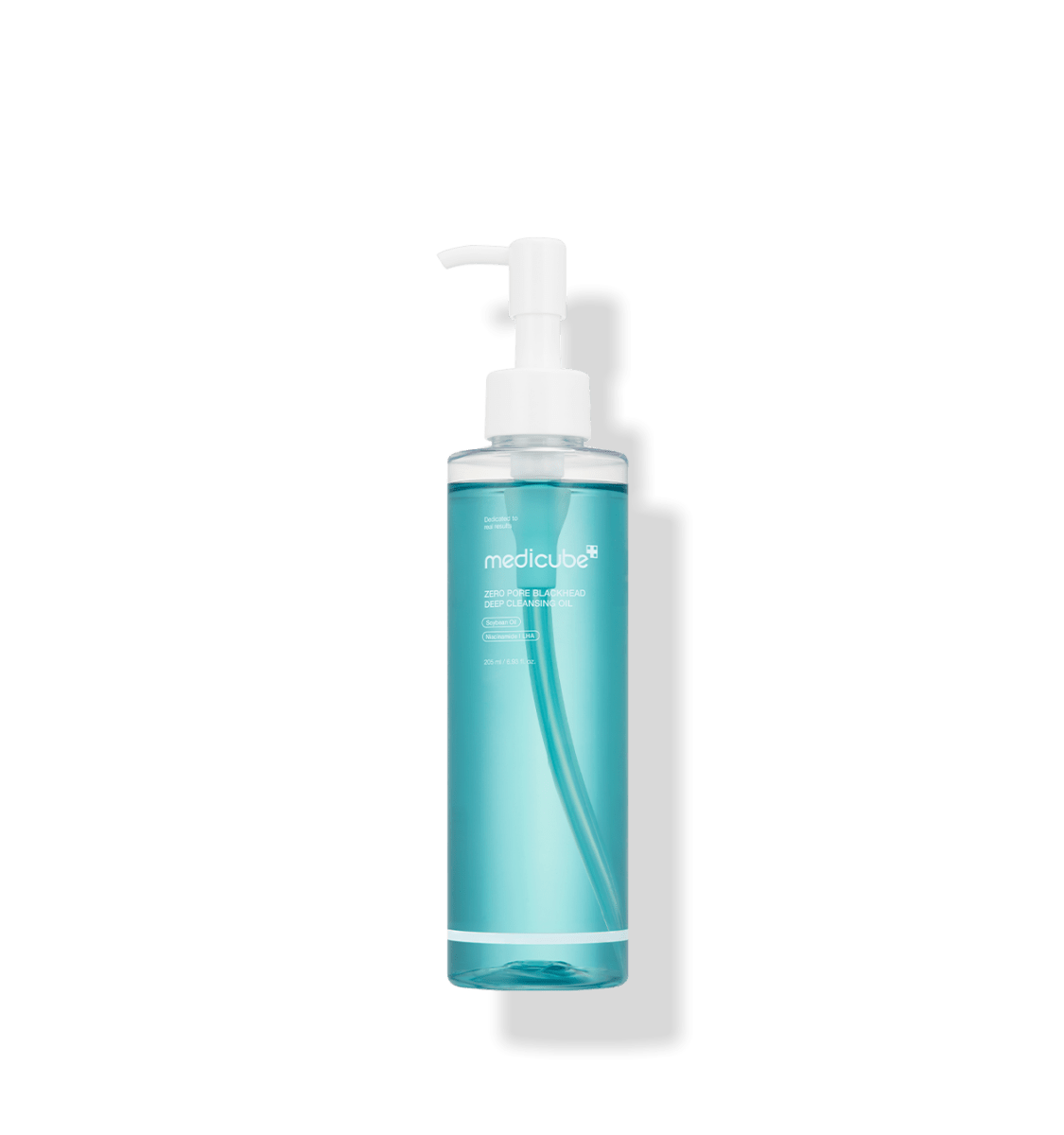 medicube Zero Pore Blackhead Deep Cleansing Oil 205ml in clear blue bottle with pump for deep cleansing benefits