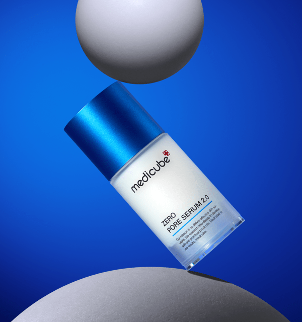 medicube Zero Pore Serum 2.0 37ml in white frosted bottle with metallic blue cap for pore-tightening care