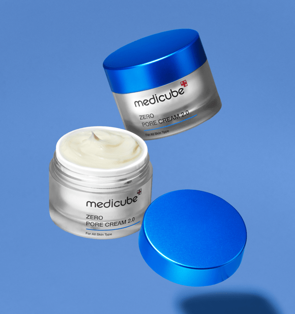medicube Zero Pore Cream 2.0 50ml in frosted jar with blue lid for effective pore minimization and skin smoothing benefits