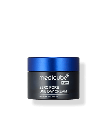 medicube Zero Pore One Day Cream 50ml in black jar with blue lid for pore tightening skincare benefits