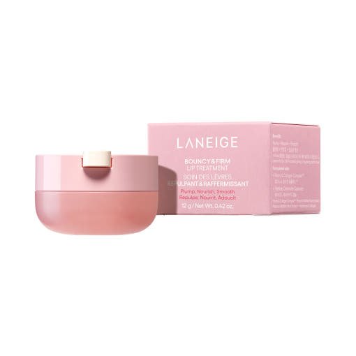 LANEIGE LIP Bouncy & Firm Lip Treatment 12g in pastel pink jar with matching box for hydration boost and lip care
